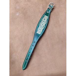 Whippet or Small Lurcher Collar in Green Leather with Embossed Celtic Design